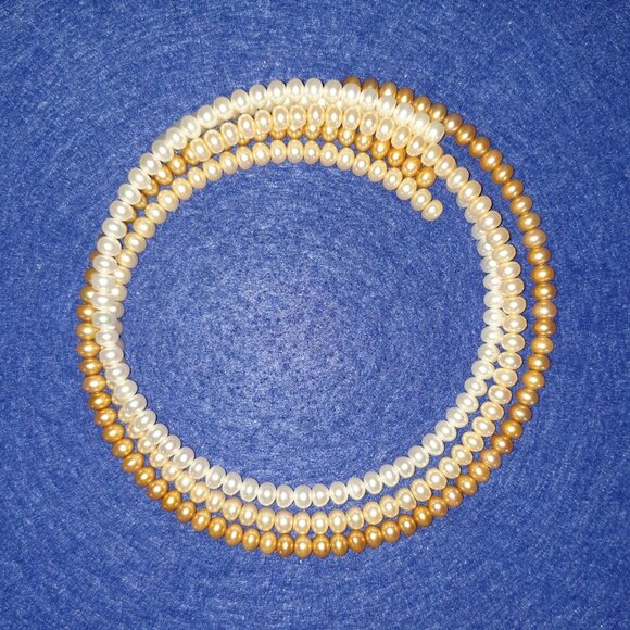 3 Strand Freshwater Pearl Choker Necklace Set White Ivory Pink 6mm Pearls - Picture 11 of 11